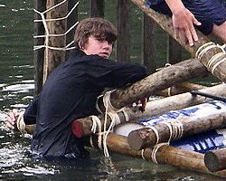 river hiking fully clothed